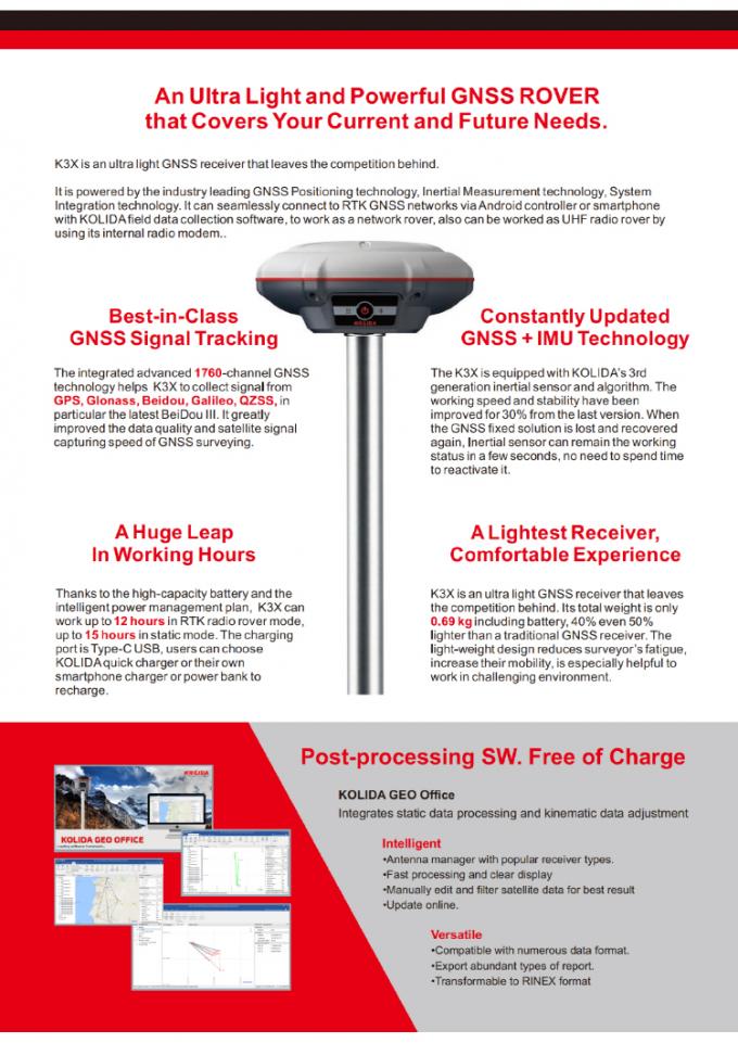 1760 κανάλια Kolida K3 RTK Εξεταστικό εξοπλισμό GPS υψηλής ακρίβειας 2